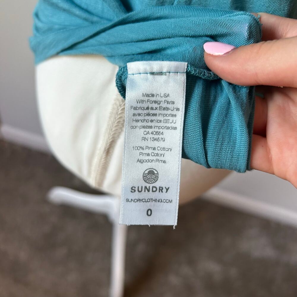 Sundry by Anthropologie Teal Fitted T-Shirt Blouse Light Size 0 - Picture 6 of 7